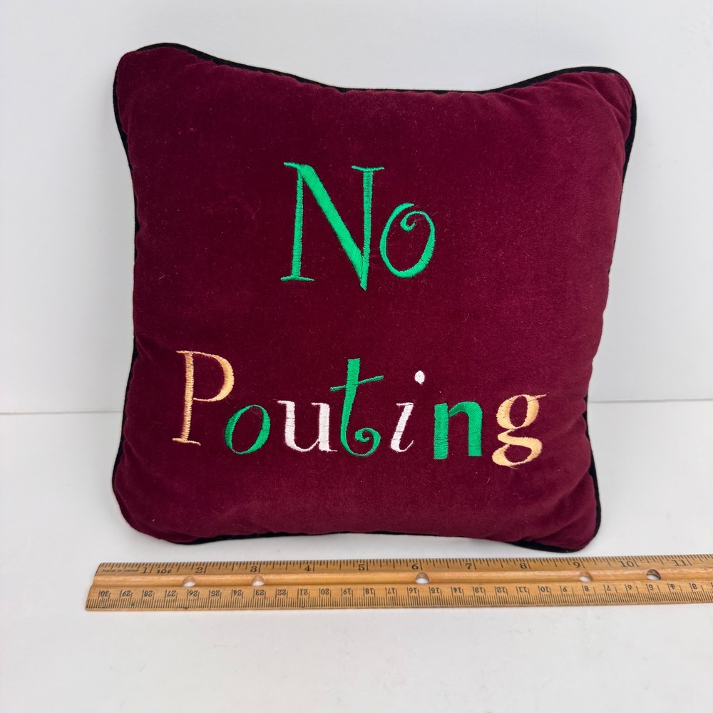 Red velvet small square Christmas holiday throw pillow no pouting embroidered
